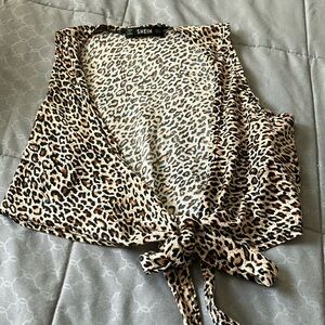 SHEIN Leopard Print Tie-Front Top